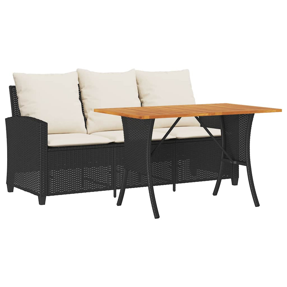 vidaXL 3-Seater Garden Sofa with Cushions & Table Black Poly Rattan