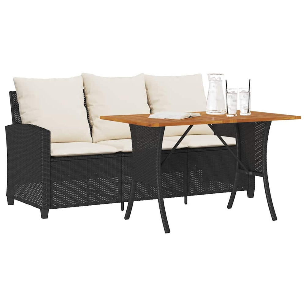 vidaXL 3-Seater Garden Sofa with Cushions & Table Black Poly Rattan