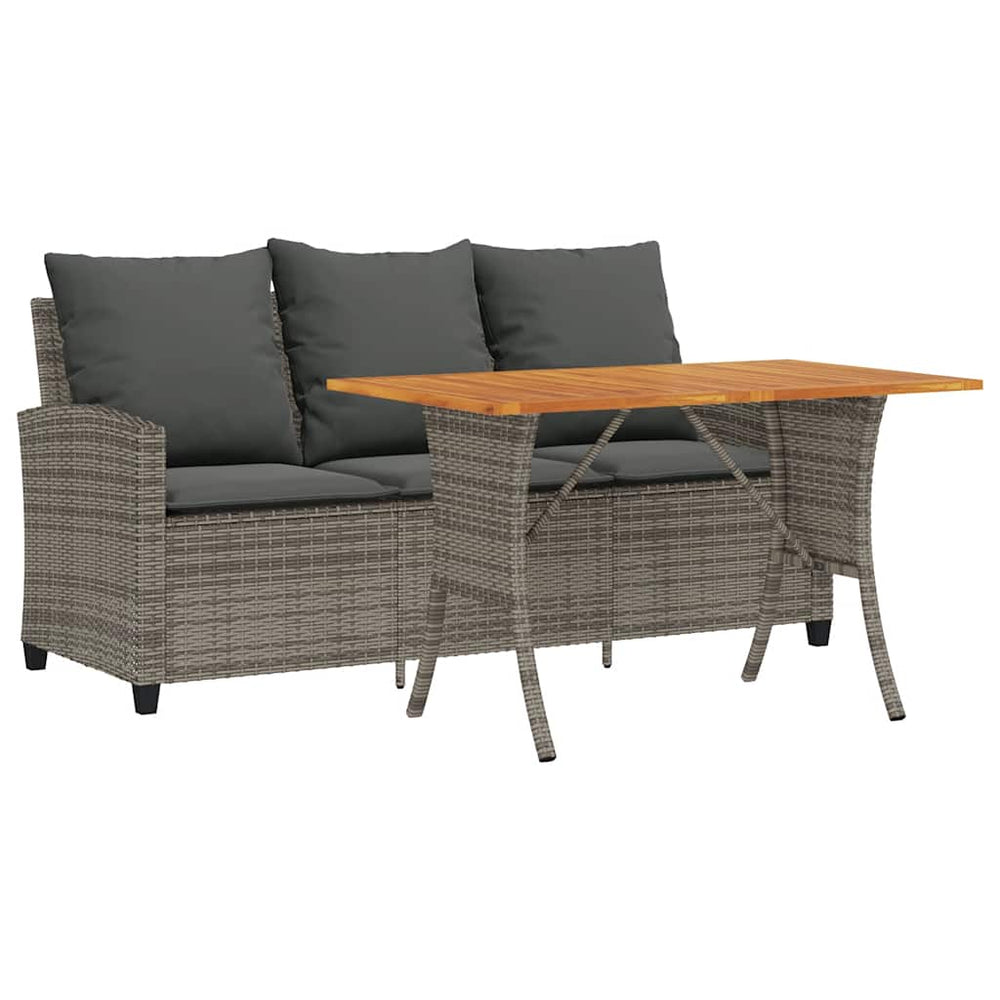 vidaXL 3-Seater Garden Sofa with Cushions & Table Grey Poly Rattan