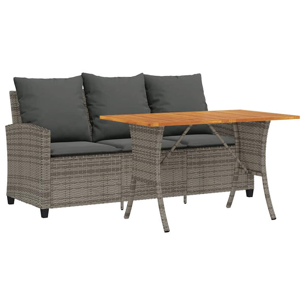 vidaXL 3-Seater Garden Sofa with Cushions & Table Grey Poly Rattan