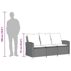 vidaXL 3-Seater Garden Sofa with Cushions & Table Grey Poly Rattan