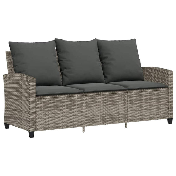vidaXL 3-Seater Garden Sofa with Cushions & Table Grey Poly Rattan
