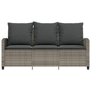 vidaXL 3-Seater Garden Sofa with Cushions & Table Grey Poly Rattan
