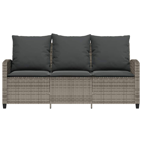 vidaXL 3-Seater Garden Sofa with Cushions & Table Grey Poly Rattan