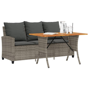 vidaXL 3-Seater Garden Sofa with Cushions & Table Grey Poly Rattan