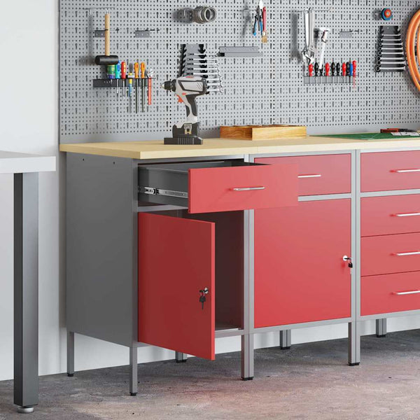 vidaXL Workbench with Drawers 2 pcs Red and Grey 100 x 55 x 85 cm