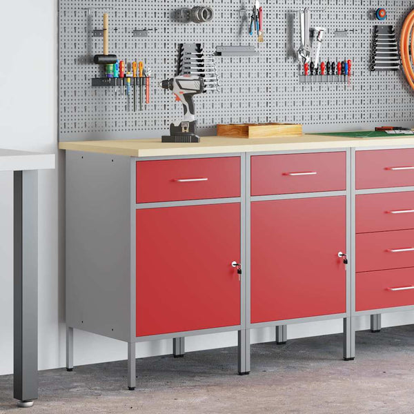 vidaXL Workbench with Drawers 2 pcs Red and Grey 100 x 55 x 85 cm