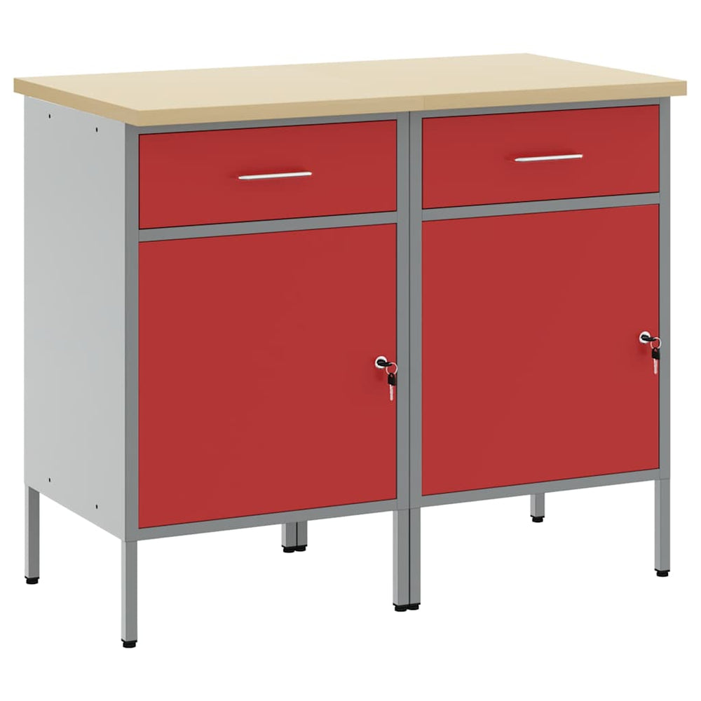 vidaXL Workbench with Drawers 2 pcs Red and Grey 100 x 55 x 85 cm
