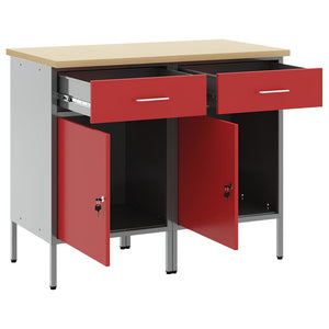 vidaXL Workbench with Drawers 2 pcs Red and Grey 100 x 55 x 85 cm