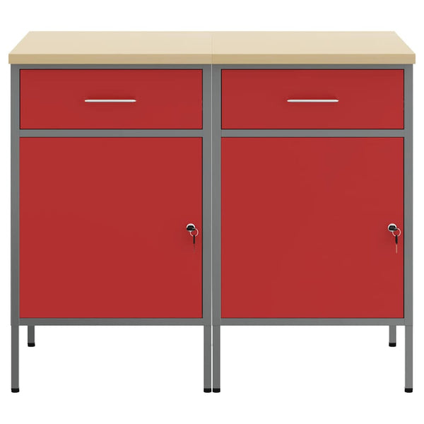 vidaXL Workbench with Drawers 2 pcs Red and Grey 100 x 55 x 85 cm