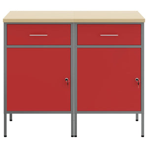 vidaXL Workbench with Drawers 2 pcs Red and Grey 100 x 55 x 85 cm