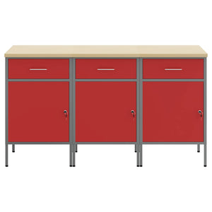 vidaXL Workbench with Drawers 3 pcs Red and Gray 150 x 55 x 85 cm