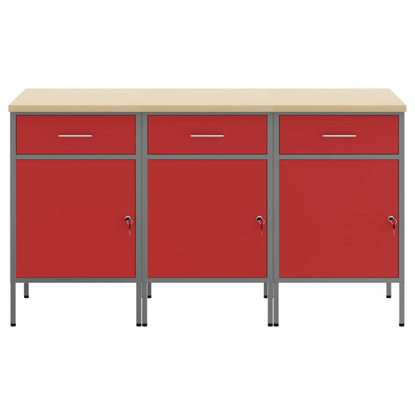 vidaXL Workbench with Drawers 3 pcs Red and Gray 150 x 55 x 85 cm
