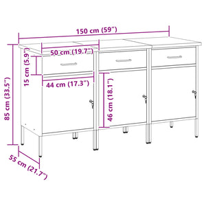 vidaXL Workbench with Drawers 3 pcs Red and Gray 150 x 55 x 85 cm
