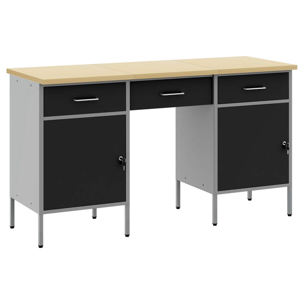 vidaXL Workbench with Drawers 3 pcs Black Engineer Wood and Steel