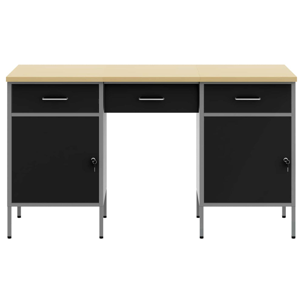 vidaXL Workbench with Drawers 3 pcs Black Engineer Wood and Steel
