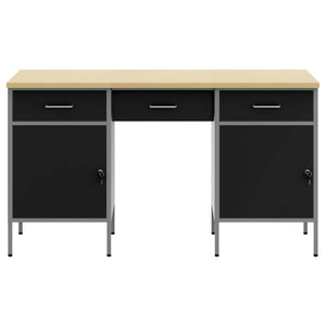 vidaXL Workbench with Drawers 3 pcs Black Engineer Wood and Steel