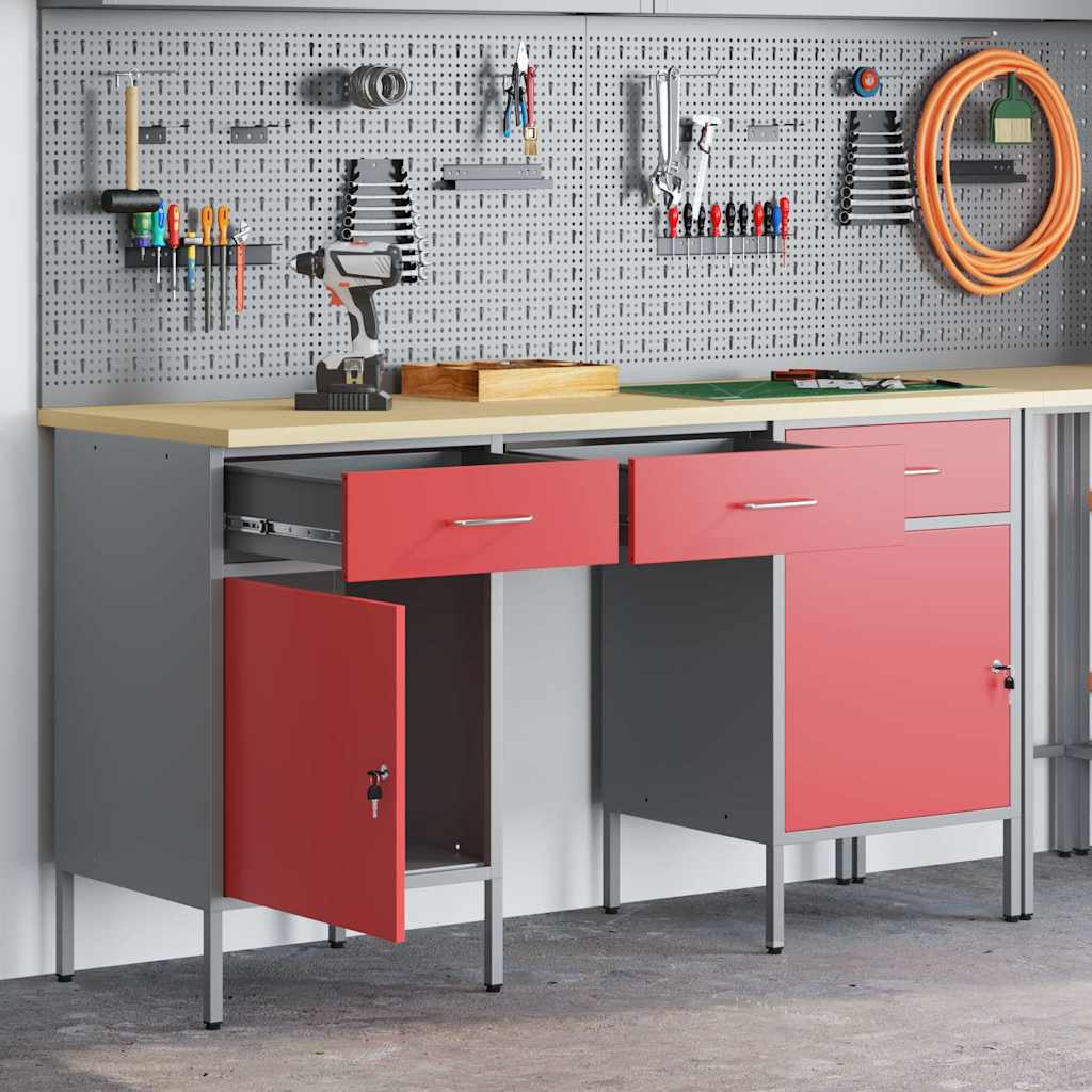 Werkbank Rot mit 3 Schubladen