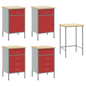 Werkbank Rot mit 3 Schubladen