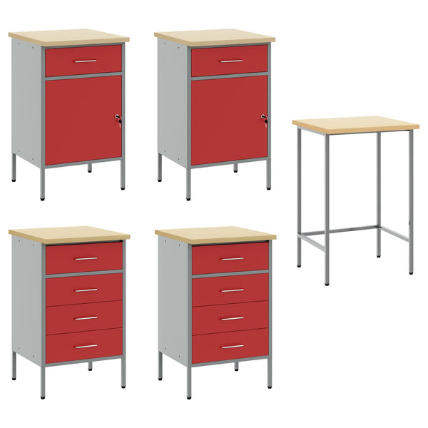 Werkbank Rot mit 3 Schubladen