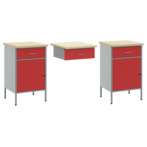Werkbank Rot mit 3 Schubladen