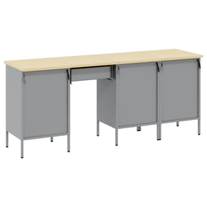 Werkbank mit Schubladen, Schwarz, Holz und Stahl