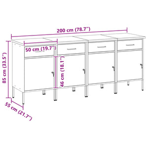 Werkbank mit Schubladen, Rot & Grau, 200 cm