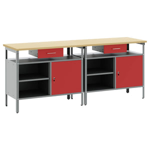 Werkbank Set mit Schubladen, Rot/Grau, 200cm