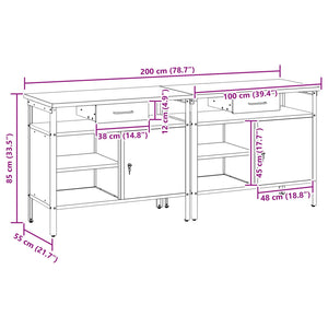 Werkbank Set mit Schubladen, Rot/Grau, 200cm