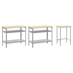 Werkbank Set, 3-teilig, Stahl, Beige/Grau