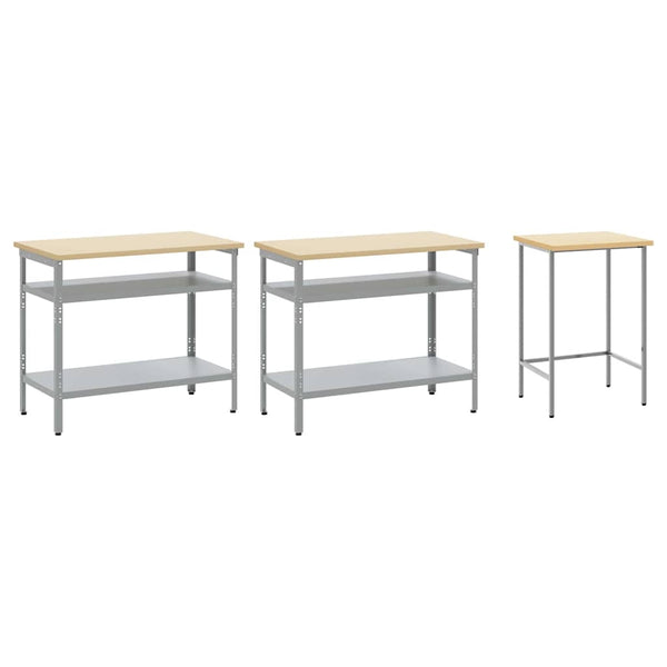 Werkbank Set, 3-teilig, Stahl, Beige/Grau