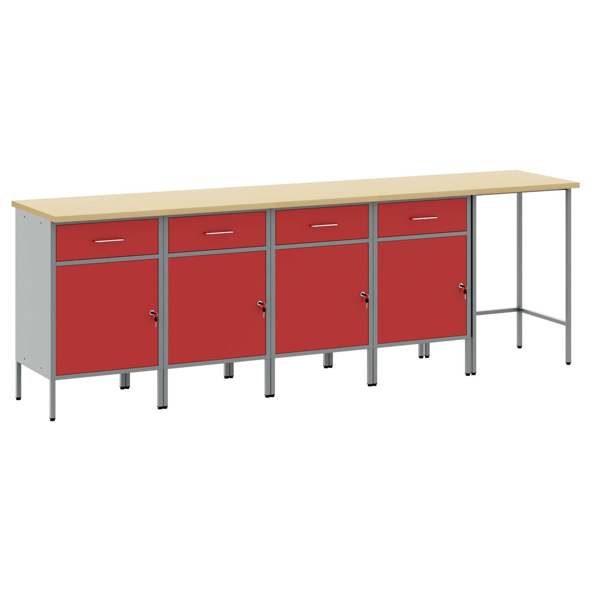 Werkstattschrank Set mit Schubladen Rot/Grau, 5-teilig