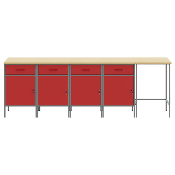 Werkstattschrank Set mit Schubladen Rot/Grau, 5-teilig
