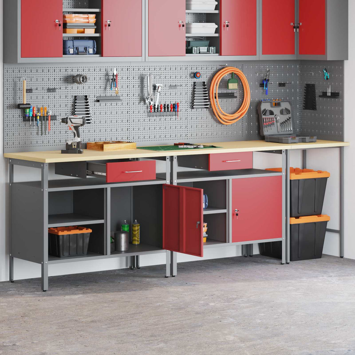 Werkbank Set 3-teilig Stahl Schwarz/Grau