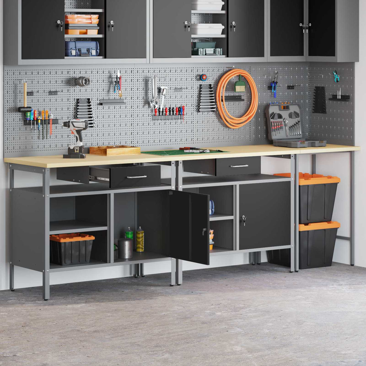 Werkbank Set 3-teilig Stahl Rot Grau