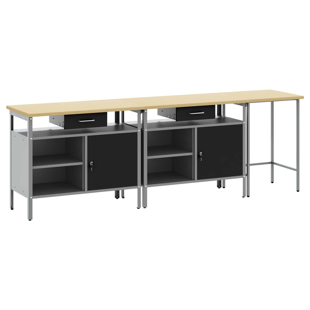 Werkbank Set 3-teilig Stahl Rot Grau