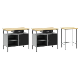 Werkbank Set 3-teilig Stahl Rot Grau