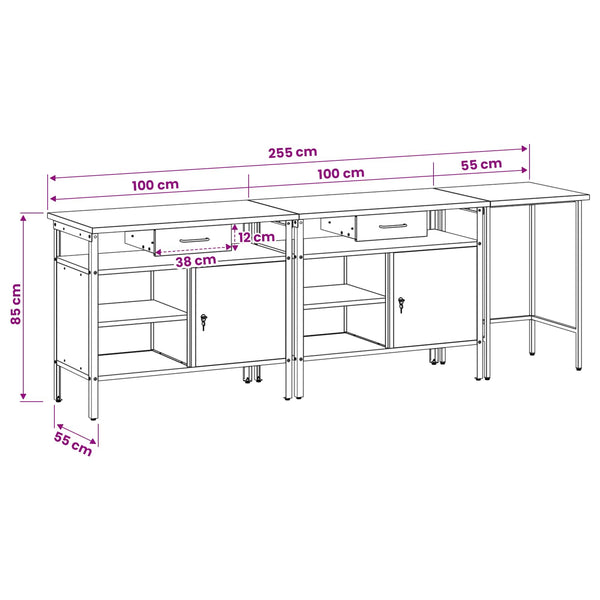 Werkbank Set 3-teilig Stahl Rot Grau