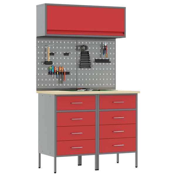 Werkstattschrank Set mit Schubladen Rot 5tlg.