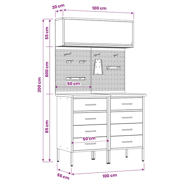 Werkstattschrank Set mit Schubladen Rot 5tlg.