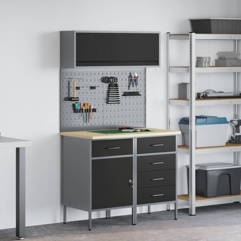 Werkstattschrank Set mit Schubladen Schwarz 5tlg