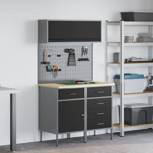 Werkstattschrank Set mit Schubladen Schwarz 5tlg