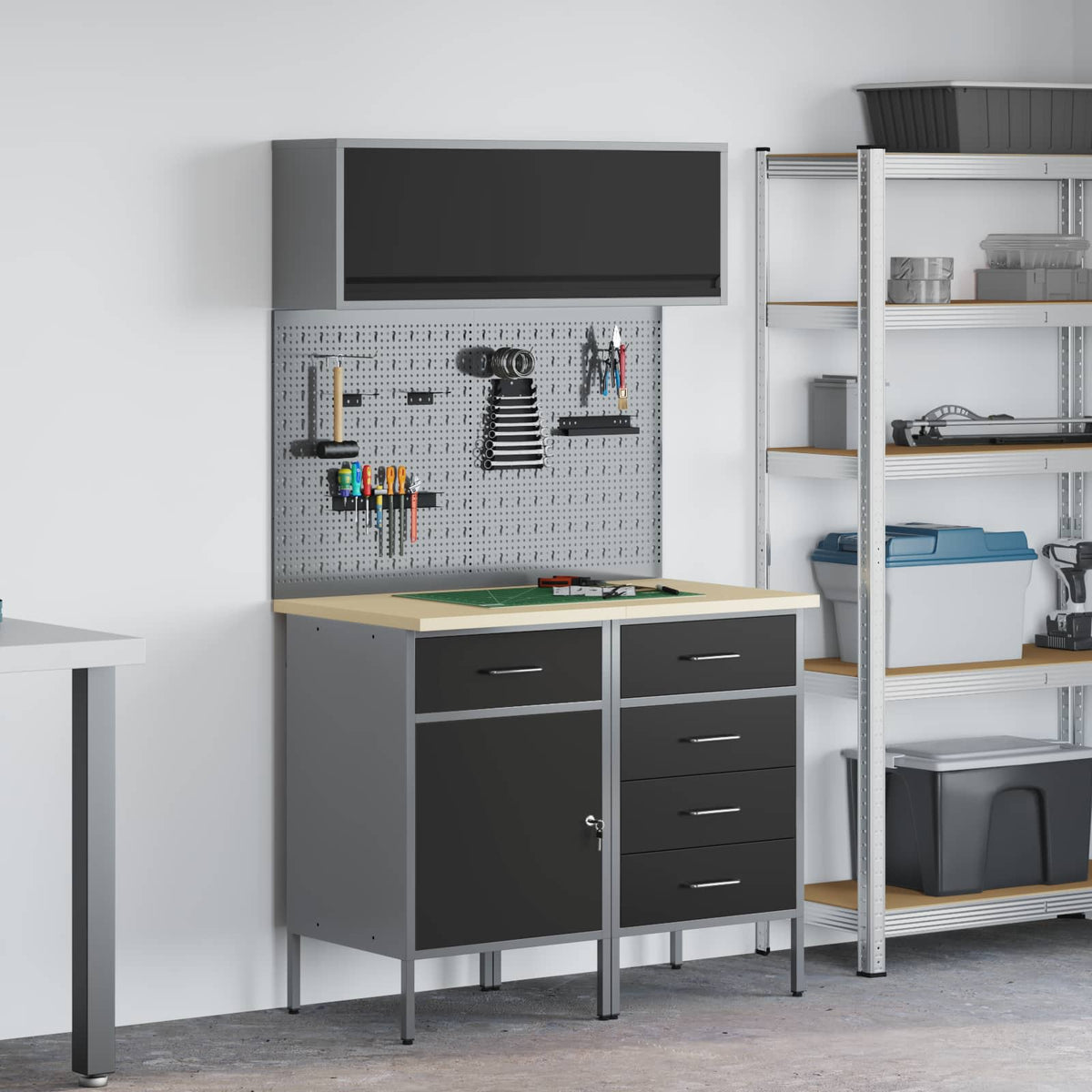 Werkstattschrank Set mit Schubladen Schwarz 5tlg
