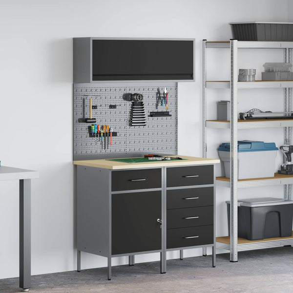 Werkstattschrank Set mit Schubladen Schwarz 5tlg