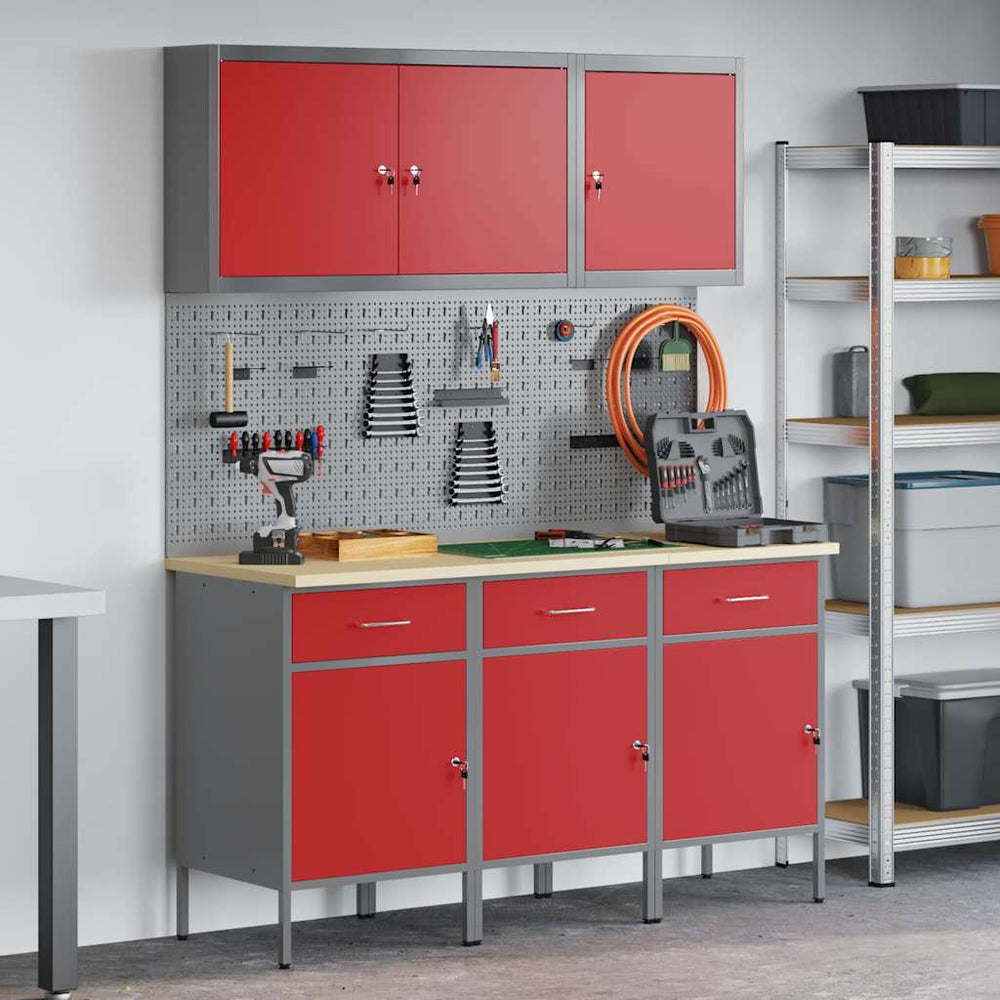 Werkbank mit Schubladen, 8-teilig, Rot