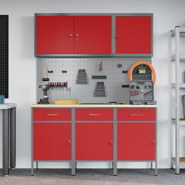 Werkbank mit Schubladen, 8-teilig, Rot