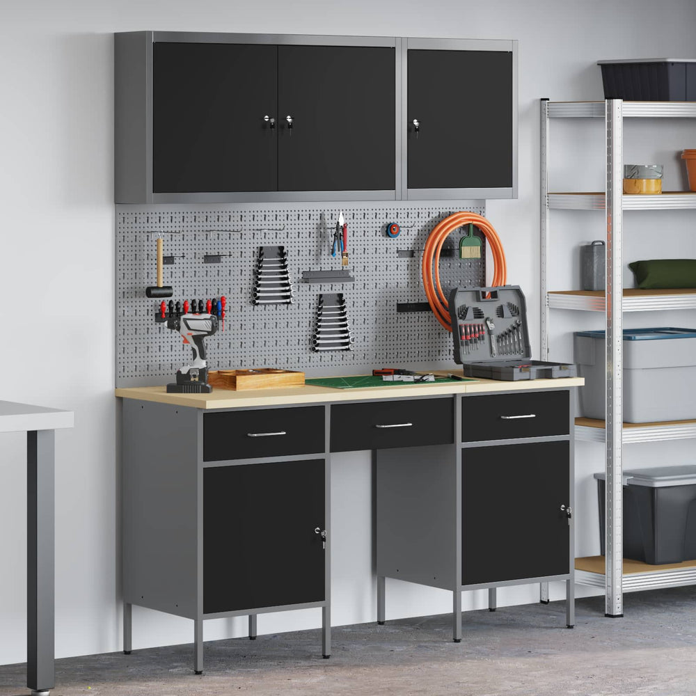 Werkbank mit Stauraum, Schwarz
