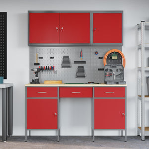 Werkbank mit Schubladen, 10-teilig, Rot