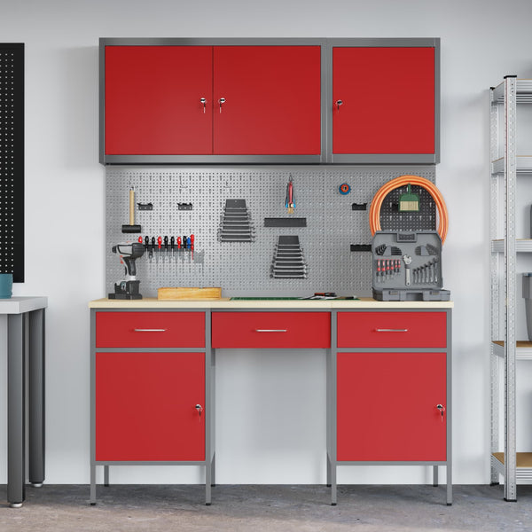 Werkbank mit Schubladen, 10-teilig, Rot