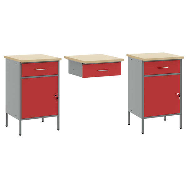 Werkbank mit Schubladen, 10-teilig, Rot